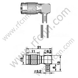 1,0 / 2.3 Angolo retto maschio per connettore RG179 RF