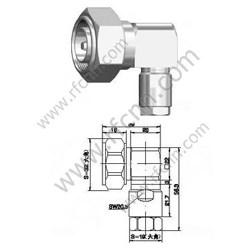 Angolo retto maschio DIN 7/16 per 1/2 "Connettore RF flessibile da 1/2 "