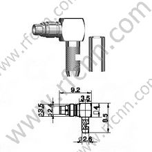 Angolo retto a crimpare maschio MMCX per connettore RG174 RF