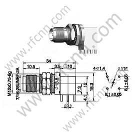 Angolo retto femminile TNC per connettore RF PCB
