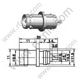 Morsetto femmina BNC per connettore RG174 RF