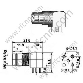 1.6 / 5.6 Angolo retto femminile per connettore PCB RF