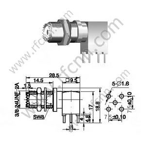 Mini UHF femmina angolo retto per connettore PCB RF