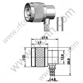 N Angolo retto maschio per connettore RG58 RF