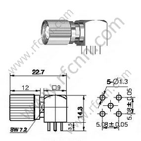 1,6 / 5.6 Angolo retto maschio per connettore PCB RF
